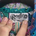 Rodeo Western Wear Bright Colored Southwestern Long Sleeve Button Down Shirt Blue Size L Photo 4