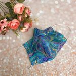 Luxury Face Mask Blue Teal Turquoise With Gold Metallic Swirls Multiple Photo 0
