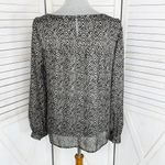 Loft Ann Taylor  Printed Pullover Blouse Cream Black Medium Long Sleeve Photo 3