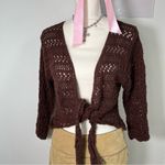 Mixit Vintage Y2K Chocolate Brown Crochet Knit Tie Front Cardigan Sweater L/XL Photo 1