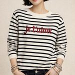 Talbots  Sweater Pullover Jumper Medium Sequins Je t'aime Striped Womens Ivory Photo 0