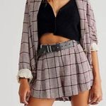 Free People Red White Houndstooth High Rise Pleated Shorts Photo 0