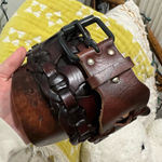 Vintage Thick Interlocking Woven Leather Belt Brown Photo 0