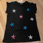 Emma & Sam  Black T Shirt With Multicolored Sequin Stars Photo 0