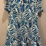 THML  Blue and White Ruffle Neck Tiered Printed Dress Photo 0