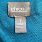 Chico's Size 1 M Eyelet Lace Wide Sleeve Shift Dress Dragonfly Blue Teal Pockets Photo 2
