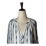 Rails Shirt Women Small White Blue Brielle Wavy Stripe Linen Blend Tie Neck Top Photo 3