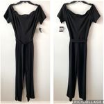 Marina Off The Shoulder Short Sleeve Belted Jumpsuit Black L Size L Photo 2