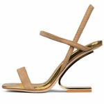 Jeffrey Campbell Geometric Sandal In Natural Suede Gold Photo 7