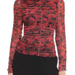 Bagatelle Collection Rose Print Mesh Ruched Mock Neck Long Sleeve Blouse Large Photo 0