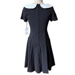 Unique Vintage NWT  Women's Collared Black Swing Dress with Pink Bow Size 10-12 Photo 2