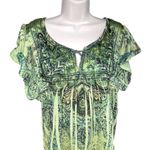 Womens Top Embroidered Bib Lace Back Tie Die Blouse u Green Size XL Boho Shirt E Yellow Photo 1