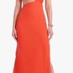 STAUD Prismatic Dress with cut-out Side Slit Off Shoulder Papaya Orange Size 6 Photo 0