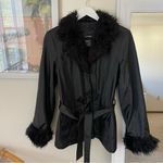 Vintage 90s Outbrook Fur Trim Penny Lane Coat Jacket Black Photo 1