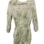 Aerie White and Green Tie Dye Button Front Linen Blend Romper Small Photo 0