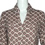 EXPRESS Shirt Womens XS White Red Geometric Portofino Office Casual Versatile Photo 4