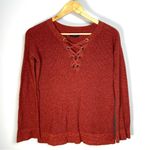 American Eagle  Red Lace Up Knit Sweater Jegging Fit Oversized Gorpcore Western Photo 0
