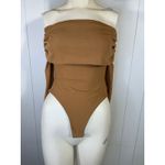 AFRM Maxine Off the Shoulder Marrowed Edge Thong Bodysuit in Chestnut. Size XS Brown Photo 3