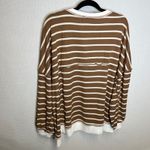 Womens Brown XXL White Stripe Waffle Long Sleeve Henley Thermal Knit Top Shirt Photo 4