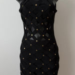 Bebe  Black Studded Caged Bandage Bodycon Halter Neck Dress sz S petite Mob Wife Photo 0