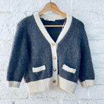 ZARA WOMAN GRAY / BEIGE KNIT CARDIGAN WITH CONTRAST TRIMS M Photo 4
