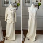 Vintage 70s Off White Cream Maxi Dress Point Collar Blazer Floral Jaquard Size M Photo 1