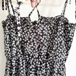 Black White Ditzy Floral adjustable Tie Strap Lightweight Mini Dress sz Small Photo 2