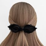 Black Linen Lace Bow Hair Tie – Cottagecore Scrunchie, Handmade Hair Accessory, Boho Chic Ponytail Holder Gift for Her, Women’s Accessories Photo 1