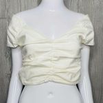 ZARA  White Off the Shoulder Ruched short sleeve Crop top size large Photo 2