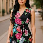 NWT ~ KIRNA ZABETE Black Multicolor Top Wrap Floral Dress ~ Women's Size 10 Photo 0