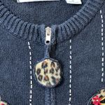 Victoria Jones Black Embroidered Christmas Holiday Cardigan Leopard Print Medium Photo 4