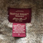 Eddie Bauer Tan SEATTLE SUEDE Faux Fur lined vest, Small, NWOT Photo 6