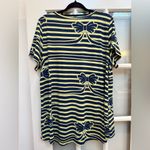 LuLaRoe  Classic Tee Navy & Yellow Striped Bow Blouse Top Pinup Plus Size 2X Photo 2