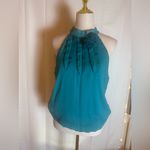 Chime Women’s XL Teal Halter Blouse with Pleated Ribbon & Floral Detail Green Photo 8