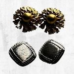 Monet Earrings Gold/Grey Tone Clip On Black Enamel Signed Lot Two Pair Vintage Gold Photo 0