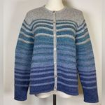 L.L.Bean Cardigan Cotton Blue Gray Ombré Textured Knit Women’s Size Large Petite Photo 0