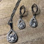New Sterling Silver Pear Drop Earrings & Matching Necklace Jewelry Designer Set Silver Photo 0