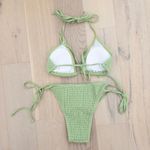 Womens Bikini Set Size M Green Smocked Tie Coastal Coquette Minimal Beachwear Size M Photo 2