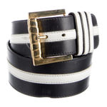 Vintage Escada Leather Black & White Striped Belt Gold Buckle 80s GE40 US8 Photo 0
