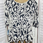 Miss Paillette Pearl Embellished Silk Pullover Blouse Black White Large Photo 0