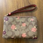Coach NWOT  Wristlet Wallet Canvas Leather With Floral Rose Print Tan Pink Photo 0