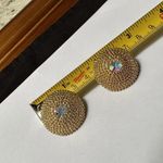 Avon Gold Tone Aurora Borealis Rhinestone Round Dome Clip On Earrings Signed Photo 4