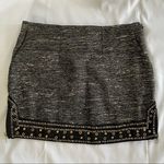 English Rose New  Beaded Grommet Hem Side Zip Tweed Mini Skirt Black Gold Photo 3