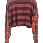 We The Free  Striped Cropped Long Sleeve Shirt Orange Pattern Sleeve Size Medium Photo 0