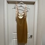 Free People  Casino Got Glam Tie Strap Gold Satin Midi Dress Photo 4