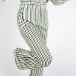 Kittenish ivory green and brown striped wide leg satin pants size small Photo 2