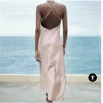 ZARA NWT champagne satin finish pink Elegant open back maxi Slip Dress Photo 3