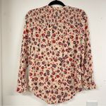Beach Lunch Lounge Tan & Red Floral Blouse Womens M Smocked Boho Long Sleeve Photo 5