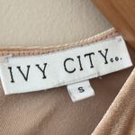 Ivy City Co. Lillie Dress in Champagne Velvet Faux Wrap Tie Waist Modest Size S Tan Photo 6