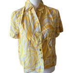 Michael Kors ‎ Yellow White Abstract Pattern Short Sleeve Button Blouse Photo 0